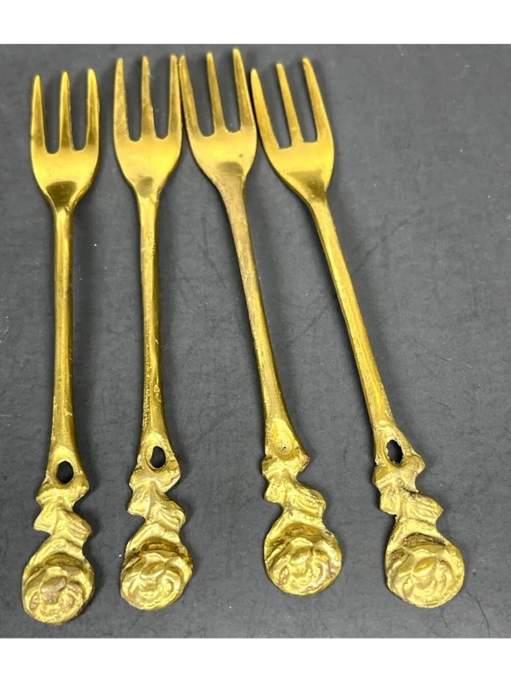 Vintage Gold Color Rose Handle Demitasse Coffee Spoon Dessert Salad Fork 8 pc